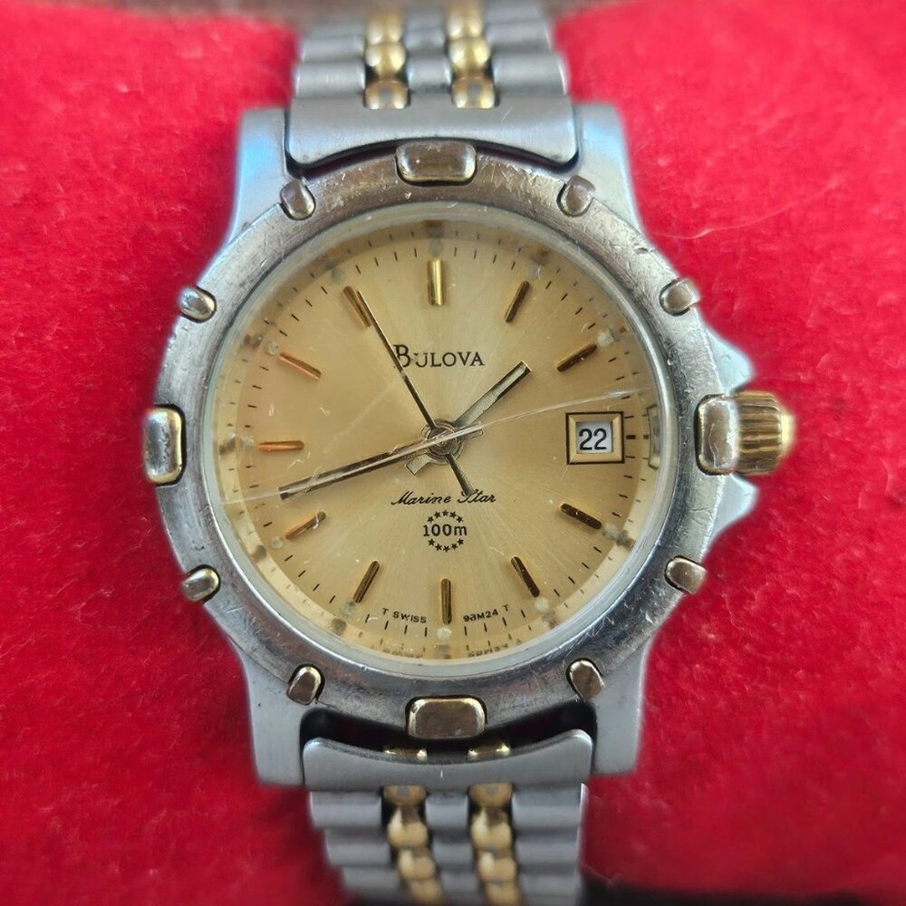 Vintage Bulova Women Wristwatch Silver/Gold Tone Date Calendar Analog Watch
